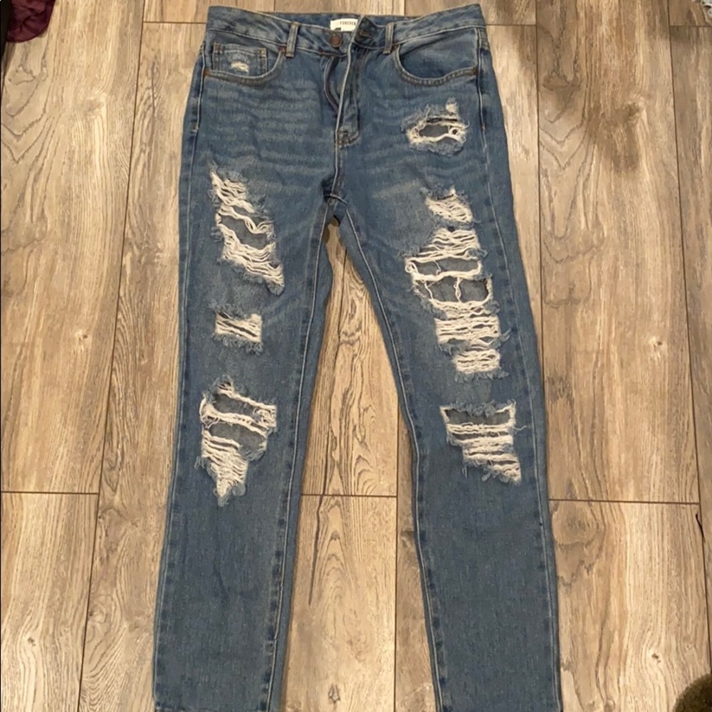 Distressed mom jeans